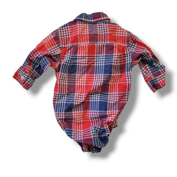 Oshkosh B'gosh baby boy button-down plaid long sleeves collared bodysuit shirt - Picture 5 of 7